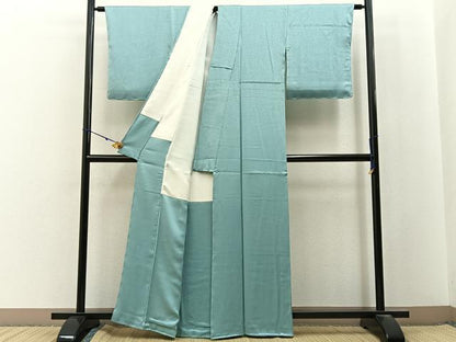 平和屋着物●上質な色無地　文字地紋　白藍色　正絹　逸品　BAAX6779hj