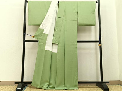 平和屋着物■上質な色無地　菊地紋　若菜色　正絹　逸品　BAAX6780hj