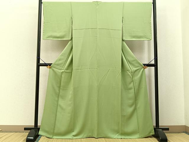 平和屋着物●皇室デザイナー　中村乃武夫監修　色無地　若葉色　正絹　逸品　BAAX6782hj
