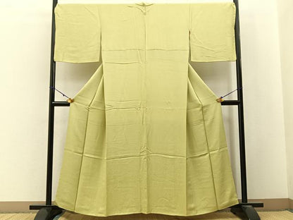 平和屋着物■上質な色無地　草花地紋　淡黄色　正絹　逸品　BAAX6785hj