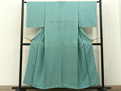 平和屋着物■上質な色無地　菊地紋　錆青磁色　正絹　逸品　BAAX6787hj