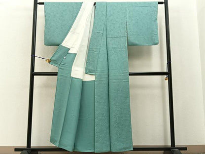 平和屋着物■上質な色無地　菊地紋　錆青磁色　正絹　逸品　BAAX6787hj