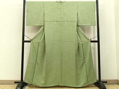 平和屋着物●上質な色無地　草花地紋　裏葉柳色　正絹　逸品　BAAX6796hj