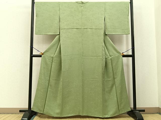 平和屋着物●上質な色無地　草花地紋　裏葉柳色　正絹　逸品　BAAX6796hj