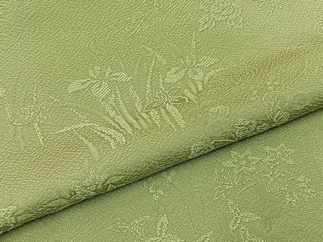 平和屋着物●上質な色無地　草花地紋　裏葉柳色　正絹　逸品　BAAX6796hj