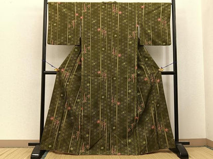 平和屋着物■小紋　桜に藤　麻の葉文様　洗える着物　BAAX6805hj