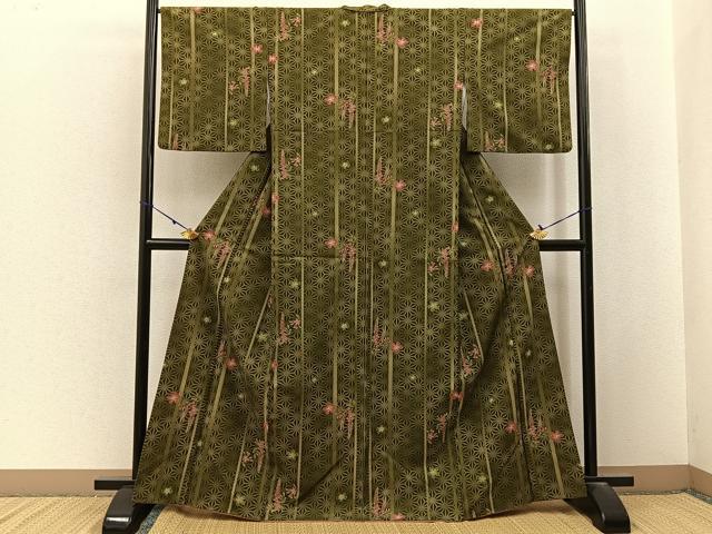 平和屋着物■小紋　桜に藤　麻の葉文様　洗える着物　BAAX6805hj