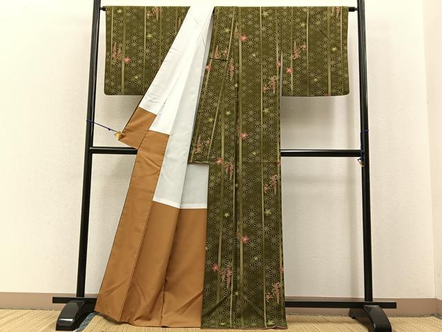 平和屋着物■小紋　桜に藤　麻の葉文様　洗える着物　BAAX6805hj