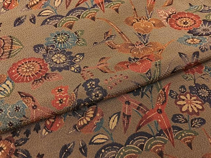 平和屋着物■上質な小紋　型染め　花鳥文　鬼しぼ縮緬　正絹　逸品　BAAX6808hj