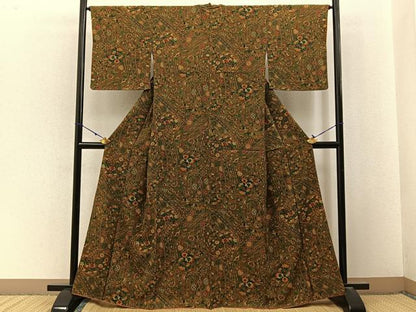 平和屋着物■上質な小紋　更紗花文　正絹　逸品　BAAX6809hj