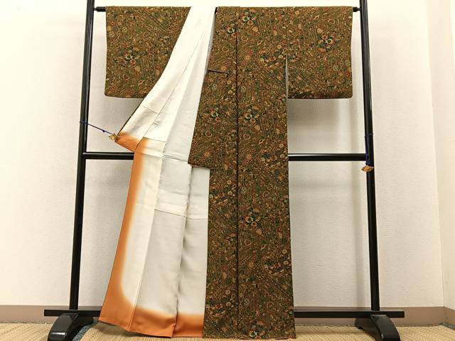 平和屋着物■上質な小紋　更紗花文　正絹　逸品　BAAX6809hj