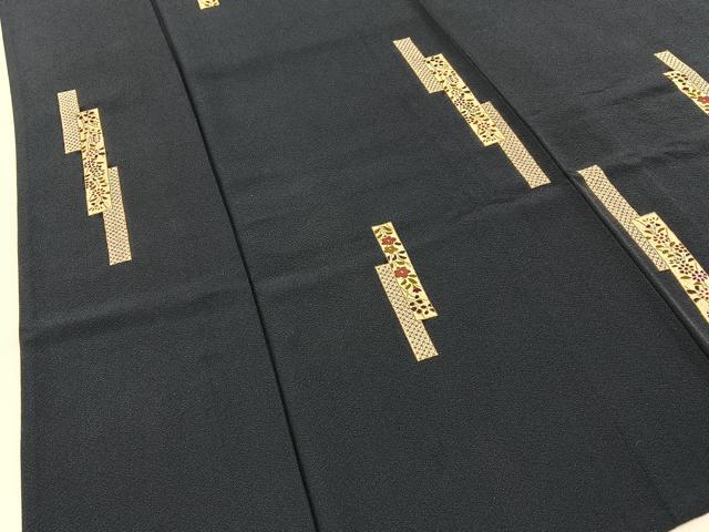 平和屋着物▽上質な小紋　単衣　短冊鹿の子秋草文　濃紺地　金彩　正絹　逸品　BAAX6811hj