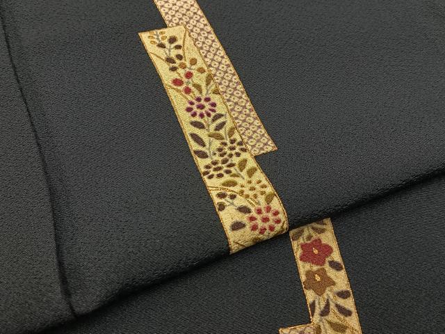 平和屋着物▽上質な小紋　単衣　短冊鹿の子秋草文　濃紺地　金彩　正絹　逸品　BAAX6811hj