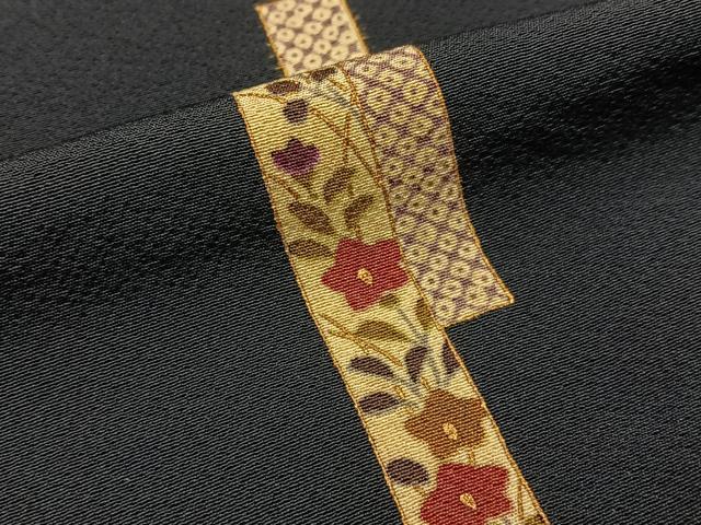 平和屋着物▽上質な小紋　単衣　短冊鹿の子秋草文　濃紺地　金彩　正絹　逸品　BAAX6811hj
