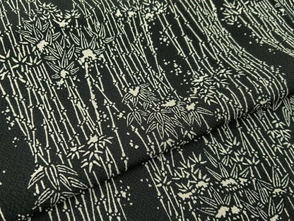 平和屋着物▽上質な小紋　単衣　笹竹文　黒地　正絹　逸品　BAAX6812hj