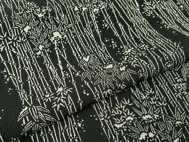 平和屋着物▽上質な小紋　単衣　笹竹文　黒地　正絹　逸品　BAAX6812hj