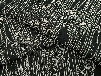 平和屋着物▽上質な小紋　単衣　笹竹文　黒地　正絹　逸品　BAAX6812hj