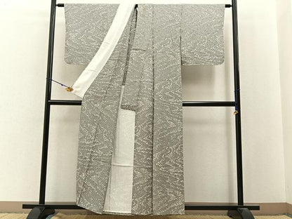 平和屋着物▽上質な小紋　単衣　石畳文　正絹　逸品　BAAX6813hj