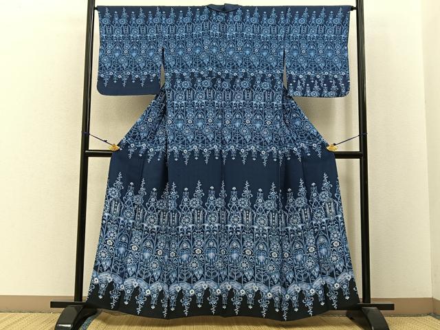 平和屋着物▽訪問着　単衣　花織　洋花文　正絹　逸品　BAAX6815hj