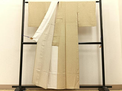 平和屋着物▽上質な小紋　単衣　幾何学文様　正絹　逸品　BAAX6817hj