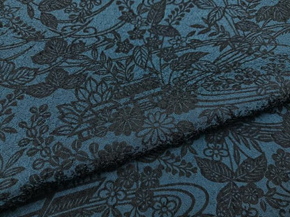 平和屋着物▽上質な小紋　単衣　藍　型染め　風景花文　正絹　逸品　BAAX6818hj