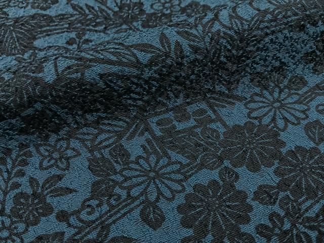 平和屋着物▽上質な小紋　単衣　藍　型染め　風景花文　正絹　逸品　BAAX6818hj