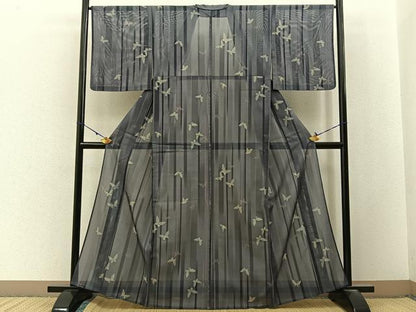 平和屋着物＊夏物　小紋　絽　舞蝶文　洗える着物　BAAX6821hj