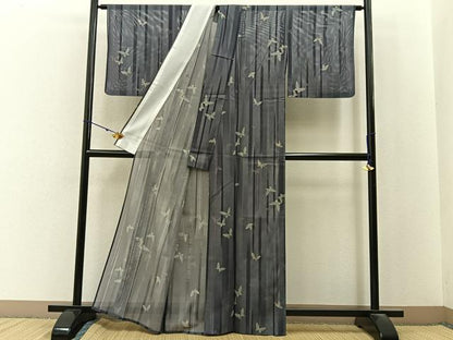 平和屋着物＊夏物　小紋　絽　舞蝶文　洗える着物　BAAX6821hj