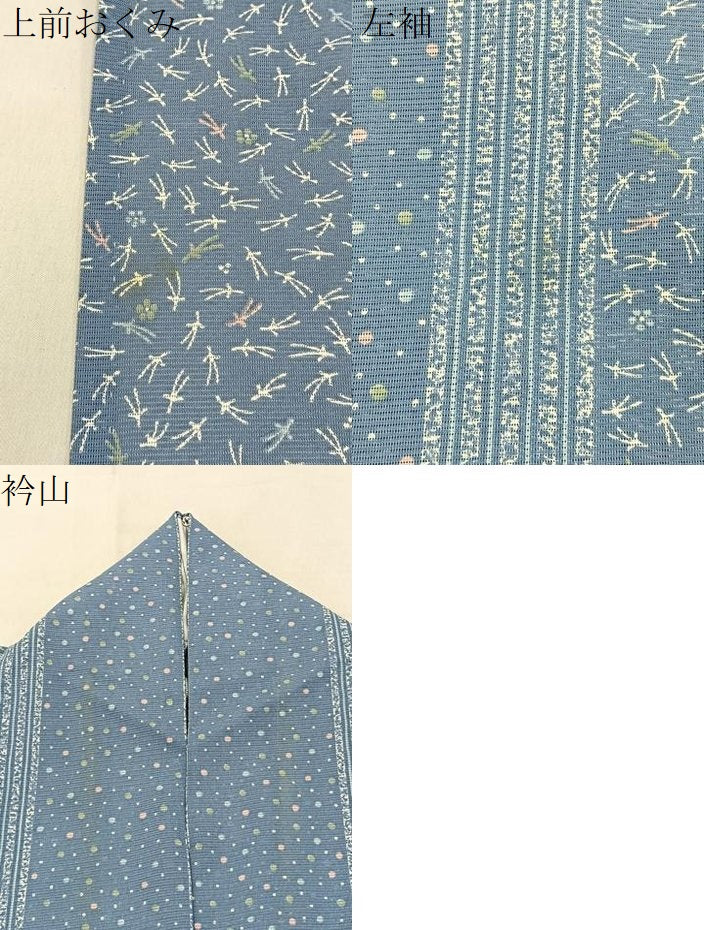 平和屋着物＊夏物　小紋　絽　吹き寄せ間道　洗える着物　BAAX6823hj