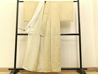 平和屋着物＊夏物　小紋　絽縮緬　草花文　洗える着物　未使用　BAAX6824hj