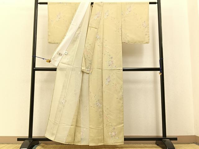 平和屋着物＊夏物　小紋　絽縮緬　草花文　洗える着物　未使用　BAAX6824hj