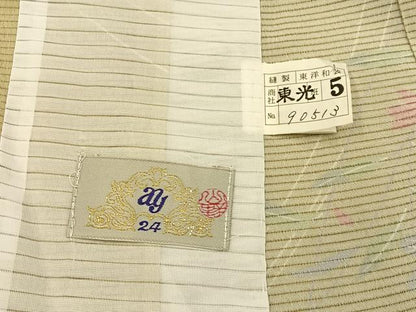 平和屋着物＊夏物　小紋　絽縮緬　草花文　洗える着物　未使用　BAAX6824hj