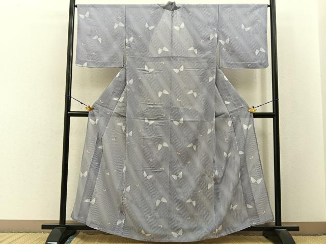 平和屋着物＊夏物　小紋　紗　舞蝶文　洗える着物　BAAX6828hj