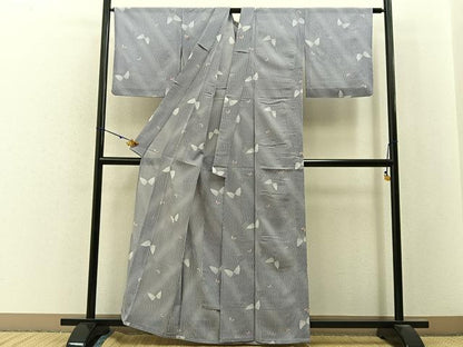 平和屋着物＊夏物　小紋　紗　舞蝶文　洗える着物　BAAX6828hj