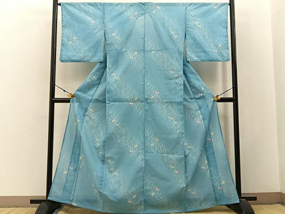 平和屋着物＊夏物　小紋　絽　杜若　暈し染め　洗える着物　BAAX6829hj