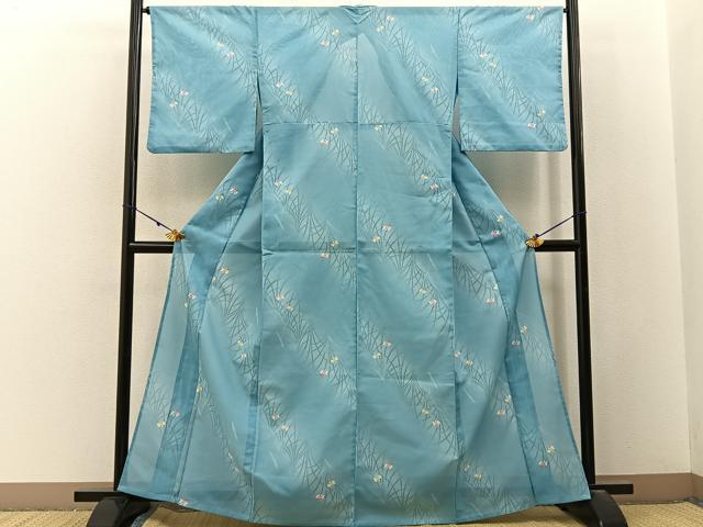 平和屋着物＊夏物　小紋　絽　杜若　暈し染め　洗える着物　BAAX6829hj