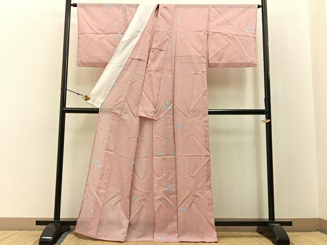 平和屋着物＊夏物　小紋　絽　舞花文　洗える着物　BAAX6830hj