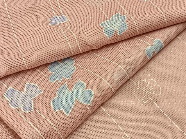 平和屋着物＊夏物　小紋　絽　舞花文　洗える着物　BAAX6830hj