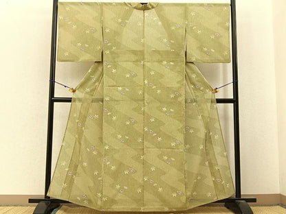 平和屋着物＊夏物　小紋　紗　扇面梅楓文　洗える着物　BAAX6835hj
