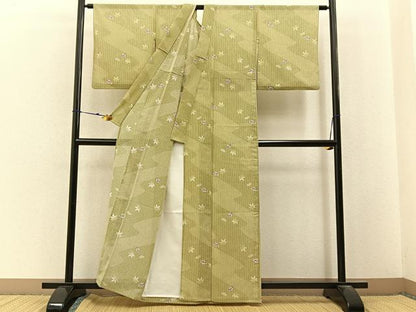 平和屋着物＊夏物　小紋　紗　扇面梅楓文　洗える着物　BAAX6835hj