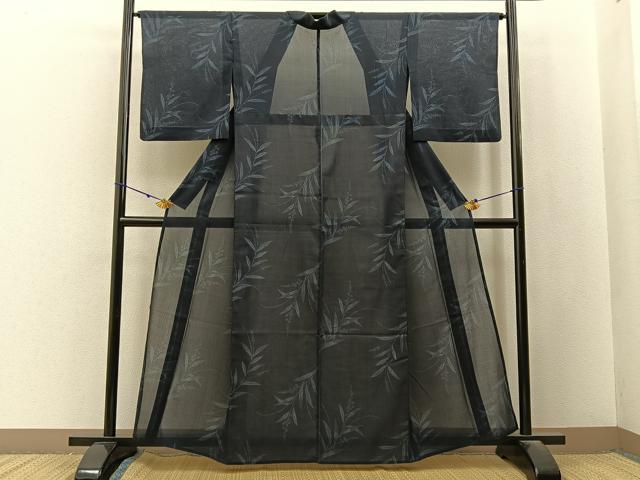 平和屋着物＊夏物　小紋　紗　草葉文　洗える着物　BAAX6838hj
