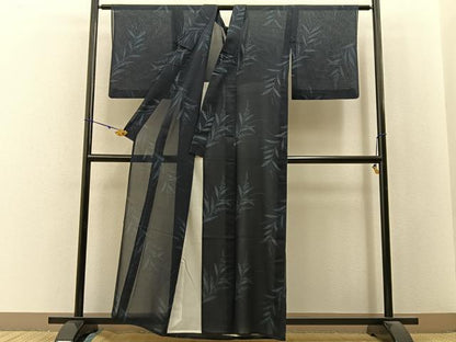 平和屋着物＊夏物　小紋　紗　草葉文　洗える着物　BAAX6838hj