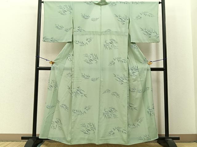 平和屋着物＊夏物　小紋　絽縮緬　枝垂れ柳　洗える着物　BAAX6839hj