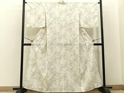 平和屋着物＊夏物　小紋　紗　花唐草文　洗える着物　BAAX6842hj