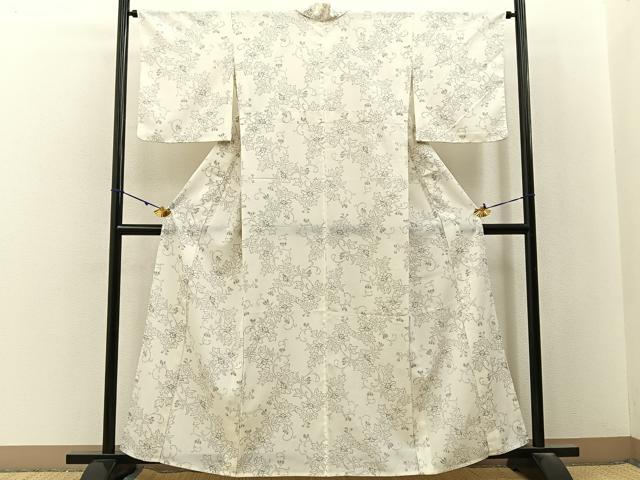 平和屋着物＊夏物　小紋　紗　花唐草文　洗える着物　BAAX6842hj