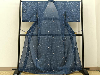 平和屋着物＊夏物　小紋　絽　櫛　舞桜文　洗える着物　BAAX6845hj