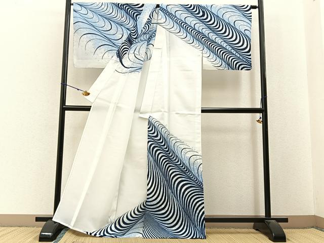 平和屋着物＊夏物　訪問着　紅梅織　流水文　洗える着物　BAAX6847hj