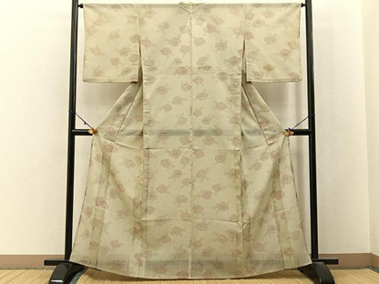 平和屋着物＊夏物　小紋　紗　椿　洗える着物　BAAX6848hj