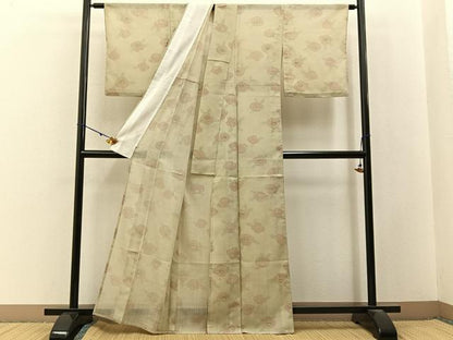 平和屋着物＊夏物　小紋　紗　椿　洗える着物　BAAX6848hj