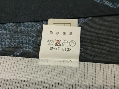 平和屋着物＊夏物　小紋　紗　花唐草文　黒地　洗える着物　BAAX6849hj